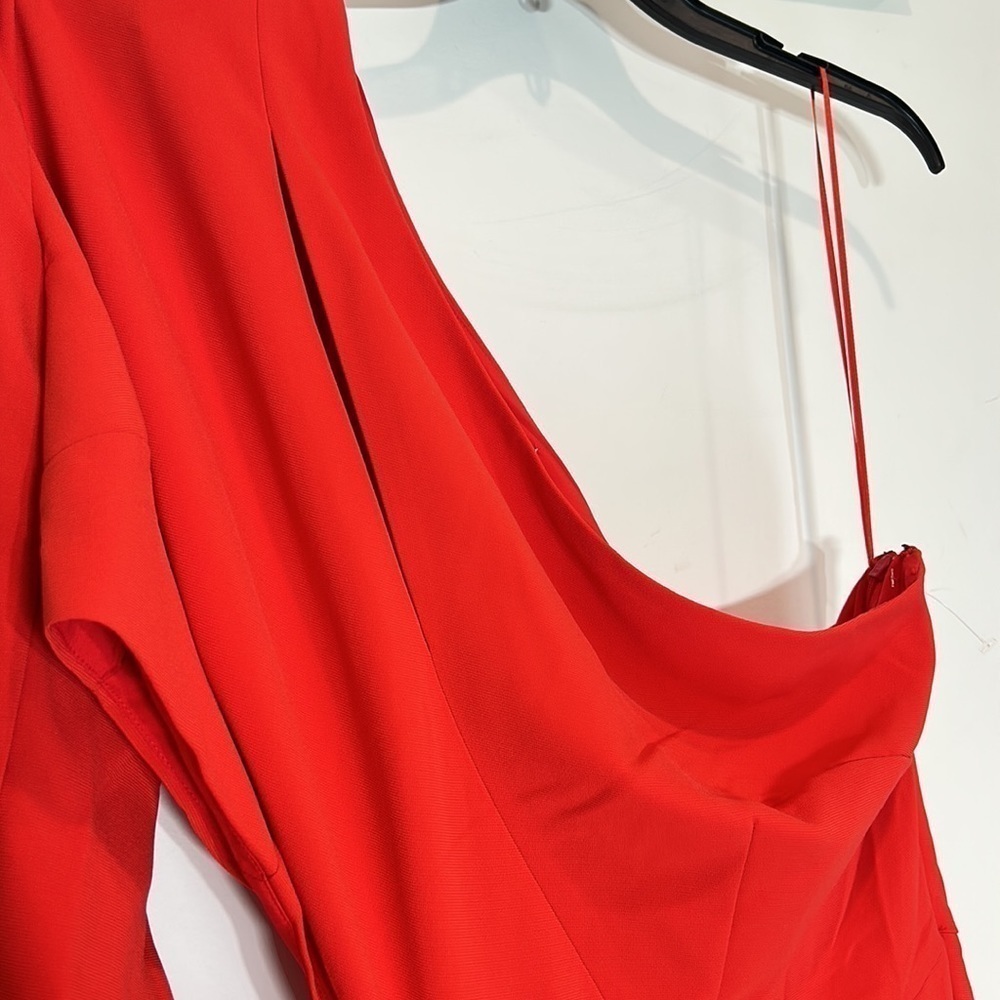 Sergio Hudson Jumpsuit Womens 1X Red One Shoulder Cut-Out Wide Legs - Picture 4 of 6